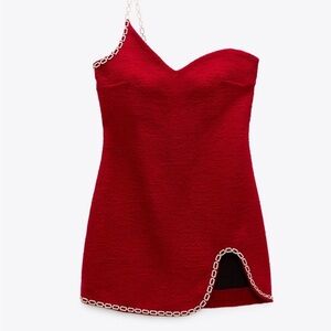Zara asymmetric chain trim red dress